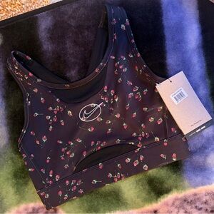 Nike Women's Floral Sports Bra - Black with Pink Accents